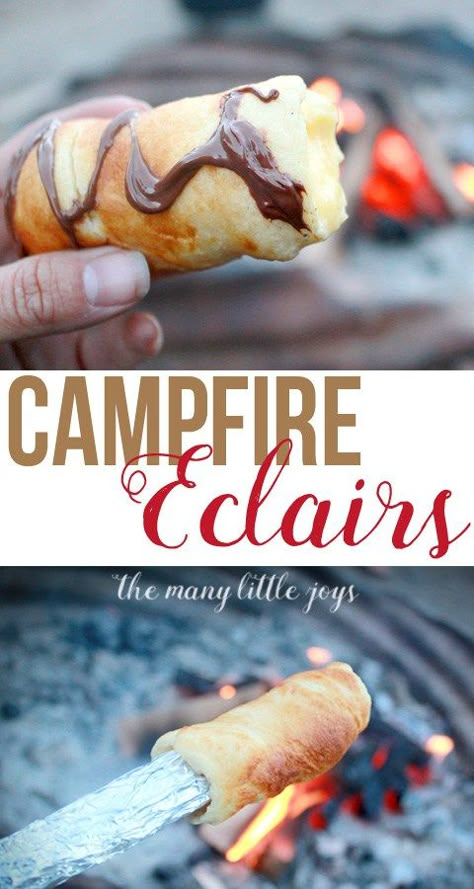 This easy-to-make dessert is one of my favorite camping recipes from my childhood. It's fun to make and is guaranteed to be a highlight of your next camping trip. Campfire Eclairs, Campfire Dessert, Camping Hack, Camping Illustration, Campfire Meals, Campfire Desserts, Camping Foods, Camping Desserts, Campfire Recipes