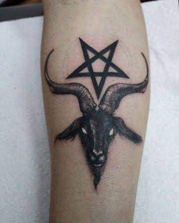 Baphomet Tattoo, Satanic Tattoos, Tato Tradisional, Wiccan Tattoos, Occult Tattoo, Goat Head, Scary Tattoos, Elbow Tattoos, Metal Tattoo