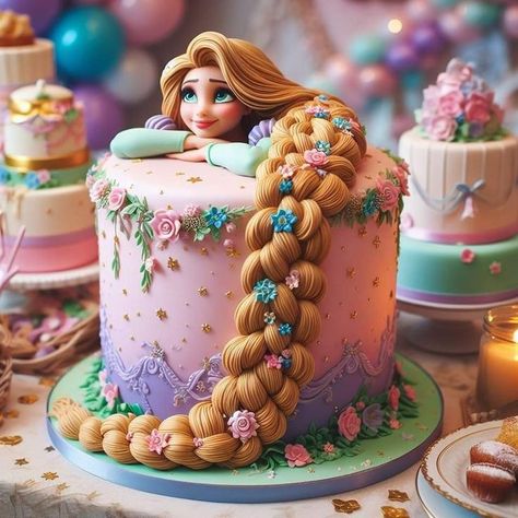 Disney Princesses Birthday Cake, Birthday Cake Princess Disney, Cake Designs For Kids Girl, Cake Design For Girls Birthday, Disney Cake Designs, Rapunzel Birthday Party Cake, Cake Designs Birthday Kids Girl, Princess Cakes Ideas Girl Birthday, Rapunzel Cake Ideas