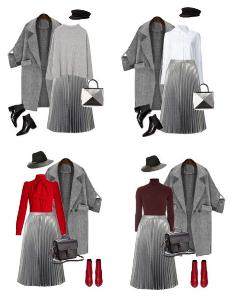 Silver pleated skirt Silver Pleated Skirt Outfit Winter, Pleated Silver Skirt Outfit, Heather Grey Outfit, Long Grey Pleated Skirt Outfit, Long Grey Skirt Outfit Winter, Silver Skirt Outfit Ideas, Pleated Grey Skirt Outfit, Long Gray Skirt Outfit, Grey Skirt Outfit Winter