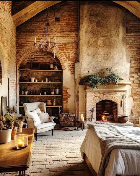 Brick Bedroom, Brick Walls, Dreamy Bedrooms, Dream Home Design, Home Fashion, House Inspo, House Inspiration, My Dream Home, Cozy House