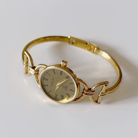 SOLD** Gucci Round Gold Plated Bangle Watch from the 90s will be available today at 5pm pacific time! Ring Watch Women, Bangle Watches Women, Antique Gold Watches Women, Vintage Gold Watch Women, Womens Watch Gold, Gold Bangle Watch, Vintage Gold Watch, Watches Design, Ladies Bracelet Watch