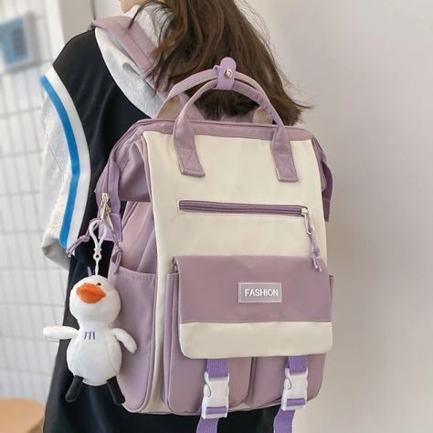 Lady Cute Waterproof Laptop Female Backpack Women Kawaii School Bags Girl Travel Trendy Backpack Fashion Student handbag College Cute Korean School Bags, Aesthetic College Bags For Women, College Bags For Girls Student, School Bags For Girls Student, Tas Aesthetic, College Bags For Girls, Fairy Grunge Clothes, Cool School Bags, Duck Doll