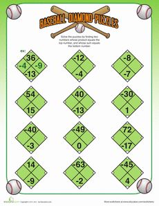 Pre-Algebra Puzzle #5 Worksheet great for learning how to factor Math Integers, Math Expressions, Teaching Algebra, Algebra Activities, School Algebra, Baseball Diamond, Fifth Grade Math, Math Number Sense, Maths Algebra