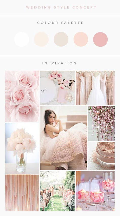 Ballet Pink Wedding Color Palettes, Delicate Pink Wedding, Blush Pink Color Palette Wedding, Blush Pink Wedding Palette, Light Pink Color Palette Wedding, Light Pink Wedding Palette, Pastel Pink Wedding Theme Colour Palettes, Elegant Color Palette Colour Schemes, Champagne Pink Wedding Theme