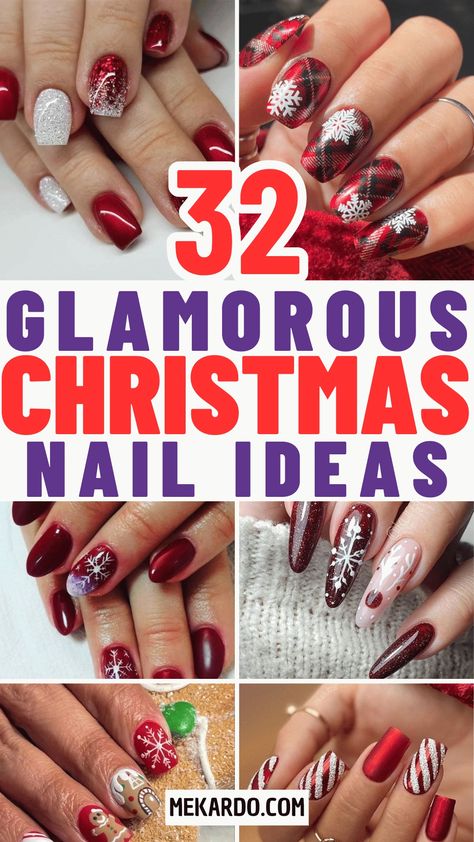 I've gathered a collection of the 32 desired and brilliant Christmas nail ideas that you can apply to your nails to be the center of the holiday shine. Gel Holiday Nails Christmas Time, Christmas Finger Nails Designs, Red And Black Christmas Nails Design, Elegant December Nails, December Nails 2024 Trends, Christmas Gel Polish Nails, Christmas Ornament Nail Designs, Beautiful Christmas Nails, Christmas 2024 Nail Ideas