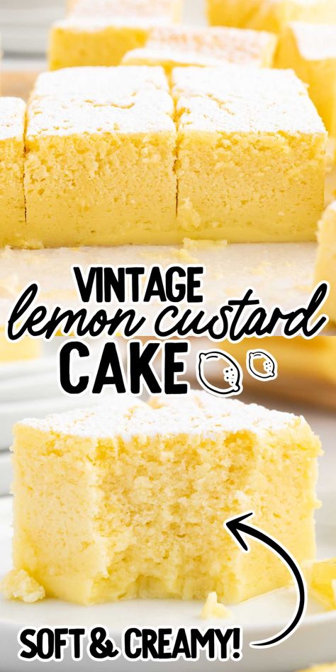 Lemon Custard Cake Lemon Desert, Lemon Custard Cake, Luscious Recipes, Oatmeal Pie, Magic Custard Cake, Custard Cake Recipes, Lemon Cakes, Lemon Layer Cakes, Lemon Dessert