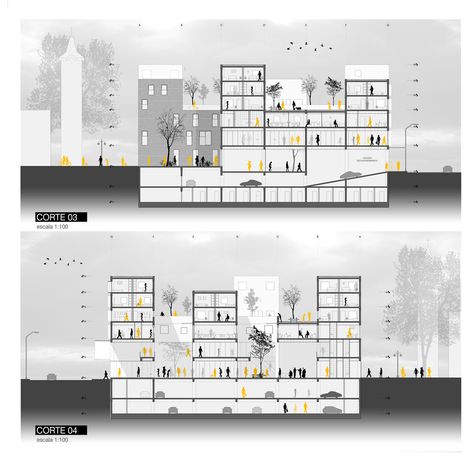 Section Drawing Architecture, Architecture Section, Architecture Concept Diagram, Architecture Design Drawing, Architecture Graphics, Architectural Section, Apartment Architecture, Layout Architecture, Education Architecture