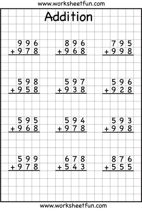 addition with regrouping worksheets...I LOVE that they are on grid paper. This really helps kids keep everything in line!!! Great for review and is available at different grade level abilities! Addition Grade 3 Worksheets, Add With Regrouping, 3 Grade Math Worksheets, Addition Worksheets Grade 1, Grade 3 Maths Worksheets, Addition Regrouping, Addition With Regrouping Worksheets, Subtraction With Regrouping Worksheets, Regrouping Addition