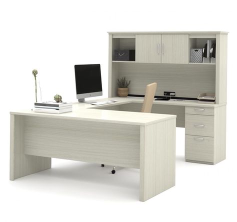 U-Shape Desk U Shaped Office, U Shaped Office Desk, Office Desk With Shelves, Cheap Office Furniture, Desk With Shelves, Wood Computer Desk, Furniture Desk, Computer Desk With Hutch, Executive Office Desk