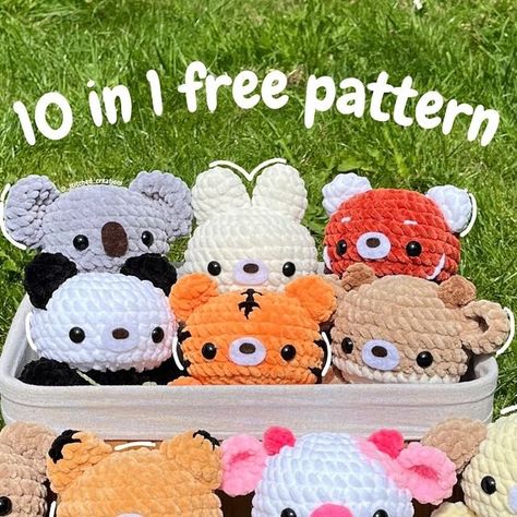 Stitched Creations 💫 on Instagram: "Swipe to see the pattern → 🌷10 in 1 free pattern release🌷  EDIT: the body section for the fox and deer on R6 should start in the base colour for the 23sc and the last sc should be in white!!  Hii everyone, I’m so glad to announce my 10 in 1 free pattern is now out!! 🫶💗  PLEASE DO NOT REPOST, you are more than welcome to share the cover but not the whole pattern! Thank you 💕  You can find the free interactive pattern on my Ribblr along with the themed bags pattern which is also available as a PDF on Etsy for a small fee!  I started designing this pattern to celebrate reaching 10k and I can’t believe we are now at 15k!! 🥰 Thank you all so much for the support and I hope you enjoy making this pattern! ✨  This pattern is ideal for market preps as they Huggable Crochet Animals, Crochet Bunny In Overalls Free Pattern, Quick Crochet Patterns Amigurumi, Fennec Fox Crochet Pattern, Free Woobles Patterns, Free Snoopy Crochet Pattern, New Sew Crochet Patterns, Premier Parfait Yarn Crochet Patterns, Crochet Niffler Pattern Free