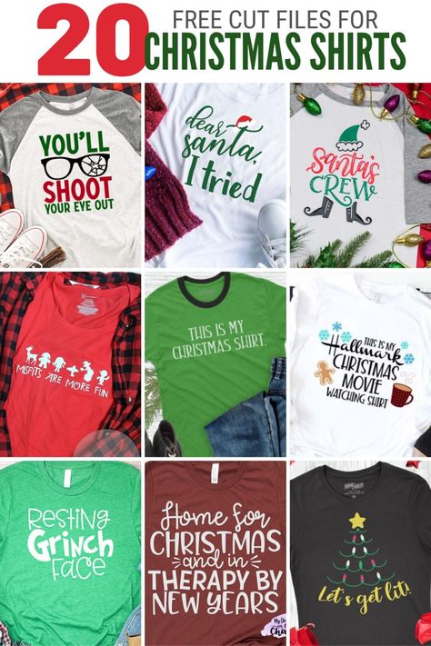 Looking for how to make some Christmas shirts for you and your friends? Here is a list of 20 free SVG cut files perfect for creating your own festive shirts. #thecraftyblogstalker #christmas #christmasshirt #funnyshirt Custom Christmas Shirts, Diy With Cricut, Diy Christmas Shirts, Fun Christmas Shirts, Sarcastic Christmas, Ugly Christmas Shirts, Christmas Tee Shirts, Merry Bright Christmas, Hallmark Christmas Movies