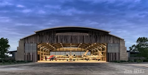 Ghost Hangar – John Grable Architects Aircraft Hangar Design, Family Playground, Airport Ideas, Hangar House, Hangar Home, Perimeter Fence, Hangar Design, Wild Goat, Hanger House