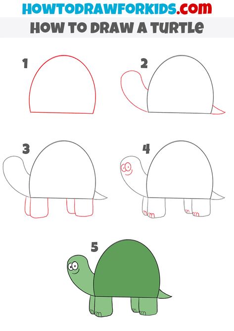 Easy To Draw Turtle, Easy Drawings Of Turtles, Draw Turtle Easy, Turtle Drawing Tutorial, Children Drawing Ideas For Kids, Turtle Kids Drawing, Draw A Turtle, Cool Drawings For Kids, Drawing Methods