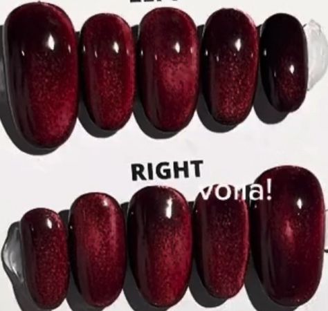 Dark burgundy cat eye nails Dark Red Cat Eye Nails, Burgundy Cat Eye Nails, Red Cat Eye Nails, Aura Red, Red Cat Eye, Eye Nails, Dark Burgundy, Cat Eye Nails, Red Cat