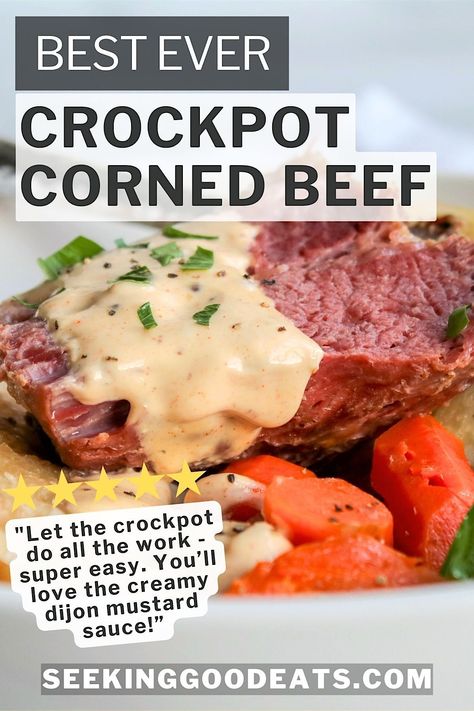 The best crockpot corned beef recipe! Corned beef and cabbage is an easy slow cooker recipe that is a family friendly dinner! Cooked low and slow all day results in a very tender & juicy corned beef brisket. A low carb and keto recipe that can be customized and enjoyed by everyone at your table. Serve this as an easy weeknight dinner or for St. Patrick's Day. Yum!! Corn Beef Sauce, Best Crockpot Corned Beef, Beef Brisket Crock Pot, Crockpot Corned Beef And Cabbage, Crockpot Corned Beef, Corned Beef Recipes Crock Pot, Healthy Stew Recipes, Best Corned Beef Recipe, Cabbage Slow Cooker