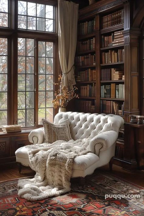 Dream Home Library Ideas - Create Your Perfect Reading Space - Puqqu Dream Home Library, Cozy Home Library, Home Library Rooms, Deco Studio, Home Library Design, Casa Vintage, Home Library, Book Shelf, Dream Rooms