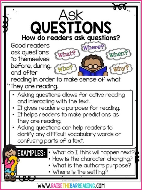 Teaching Reading Comprehension Strategies: Asking Questions & QAR Strategy - Raise the Bar Reading Questioning Reading Strategy, Asking Questions Anchor Chart, Teaching Third Grade Reading, Reading Strategy Bookmarks, Anchor Charts Reading, Raise The Bar Reading, Reading Strategies Anchor Charts, Ask And Answer Questions, Fifth Grade Reading