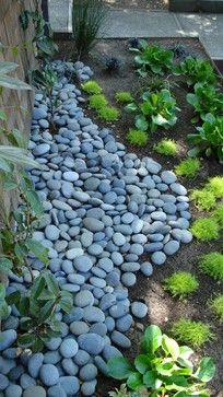 “Love the gentle curve of the rocks with shady plants.” Asian Landscape, Rock Landscaping, Dry Creek, Have Inspiration, Blue River, Garden Yard Ideas, Side Yard, Landscaping With Rocks, Yard And Garden