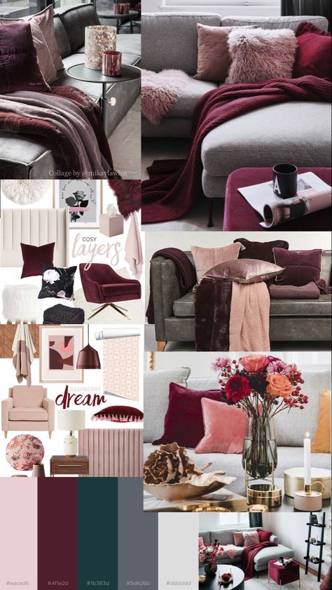 Pink And Burgundy Living Room Decor, Maroon Decor Living Room, Maroon And Brown Color Palette, Burgundy Grey Living Room, Wine Color Decor, Burgundy Couches Living Room Decor, Burgundy Office Decor Ideas, Burgundy Color Combinations Living Room, Burgundy And Pink Living Room