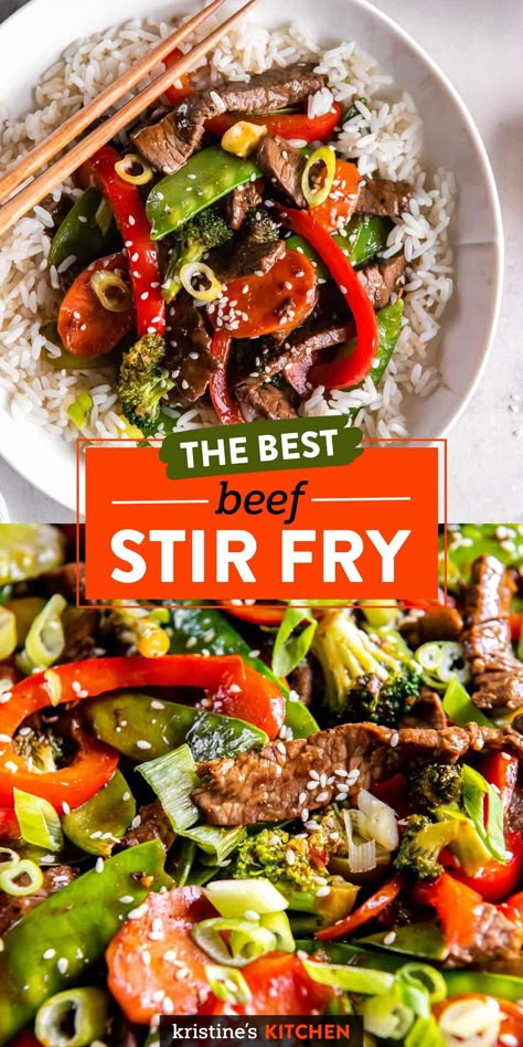 This Beef Stir Fry has tender steak and crisp, colorful vegetables tossed in the best stir fry sauce. Serve it over rice or noodles. It's an easy, healthy meal that the whole family will enjoy. Best Beef Stir Fry, Vegetable Stir Fry Sauce, Best Stir Fry Sauce, Best Stir Fry, Beef Stir Fry Recipe, Easy Beef Stir Fry, Steak Stirfry Recipes, Asian Steak Bites, Homemade Stir Fry