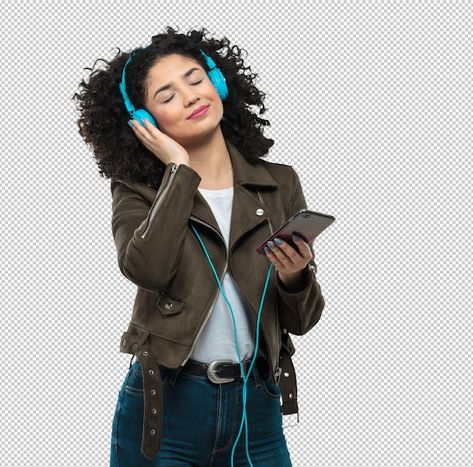 PSD young woman listening to music | Premium Psd #Freepik #psd #pretty-woman #modern-woman #pretty-girl #curly-girl Girl Listening To Music, Woman Listening To Music, Oil Painting Background, Listening Music, Girl With Headphones, Health Poster, Mental Health Posters, Travel Poster Design, Music Poster Design