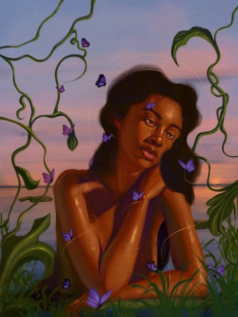 Soul Woman Art, Black Mother Nature Art, Black Witch Art, Afrocentric Art Goddesses, Venus In Capricorn, Fantasy Inspo, Oil Painting Pictures, Drawing Designs, Healing Garden