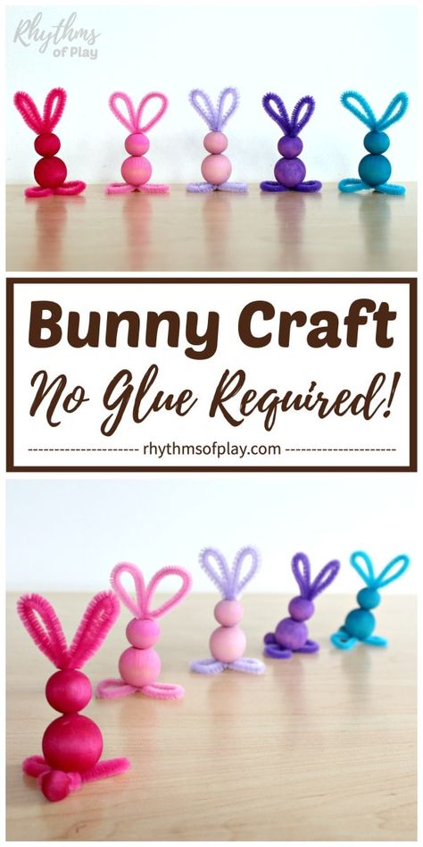 Bead Bunny, Bunny Crafts For Kids, Bunny Craft, Crafts For Preschoolers, Pipe Cleaner Crafts, Easy Easter Crafts, Easter Bunny Crafts, Simple Crafts, Easter Art