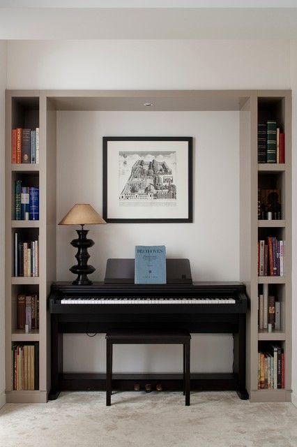 Decorating Around Piano, Piano Room Design, Piano Room Decor, Piano Living Rooms, Piano Wall, Piano Decor, Home Music Rooms, London Townhouse, Black Piano