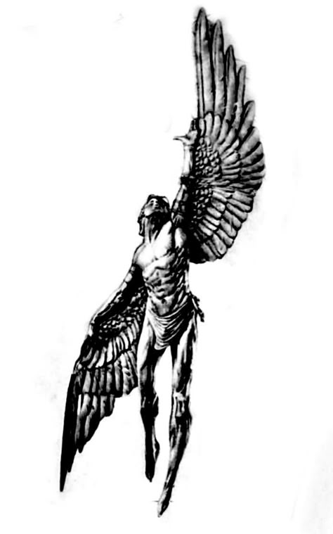 Back Tattoos For Guys Dragon, Icarus Arm Tattoo, Angel Rising Tattoo, Arch Angel Tattoo Design, Angel Micheal Tattoo, Rising Angel Tattoo, Arcangel Michael Tattoo, Fallen Angel Back Tattoo, Icarus Illustration