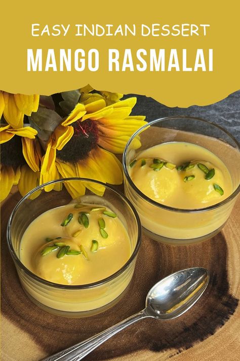 Mango Rasmalai Mango Rasmalai, Mango Recipes For Dinner, Rasmalai With Ricotta Cheese, Rasmalai Recipe Video, Rasmalai Mousse, Indian Mango Dessert, Rasgulla Recipe, Easy Indian Dessert, Mango Dessert