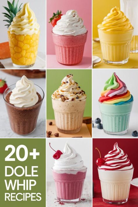 Dole Whip recipes are a delicious and refreshing way to enjoy a frozen treat. These vegan desserts are perfect for those who want to indulge without feeling guilty. With a variety of flavors and toppings. there's a Dole Whip recipe for everyone to enjoy. https://foodeau.com/dole-whip-recipes/ Diy Dole Whip At Home, Orange Dole Whip Recipe, Diy Dole Whip, Dole Whip Disney Recipe Ninja Creami, Raspberry Dole Whip Recipe, Whipped Koolaid, Dole Whip Recipes, Dole Whip Disney Recipe, Strawberry Dole Whip Recipe