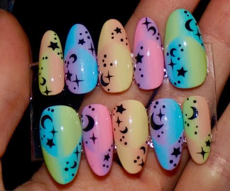 Uterus Nail Art, Pastel Goth Nails Short, Jonas Brothers Inspired Nails, Pastel Spooky Nails, Pastel Goth Nails Creepy Cute, Beltane Nails, Pastel Goth Nail Art, Bubble Nails Designs, Gothic Spring Nails