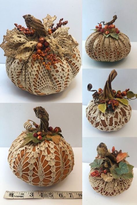 Pin by rosalie gutierrez on Autumn Ideas | Fall halloween crafts, Fall pumpkin crafts, Fall thanksgiving decor Hey Pumpkin, Fall Pumpkin Crafts, Vintage Pumpkin, Vintage Doily, Autumn Ideas, Faux Pumpkins, Fall Thanksgiving Decor, Fall Deco, Pumpkin Fall Decor