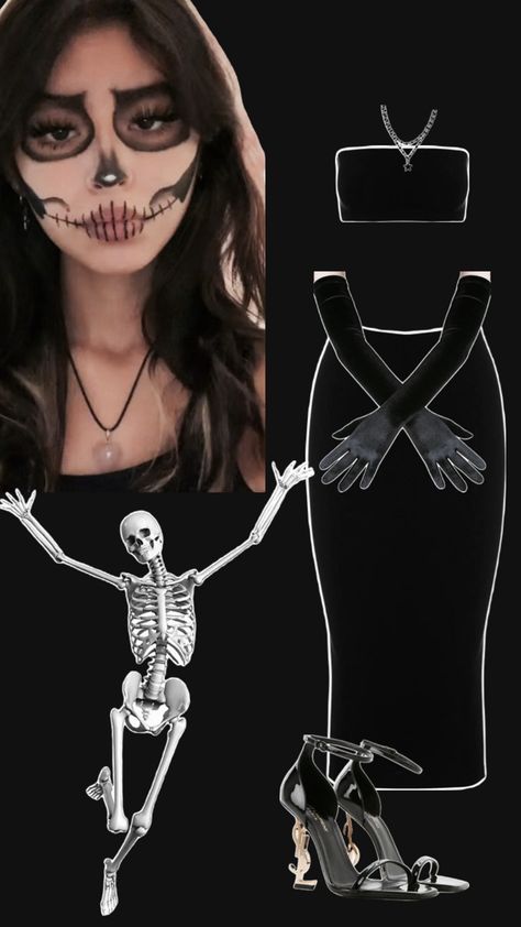 Halloween outfit Skeleton Outfits Halloween, Skeleton Woman Costume, Skull Halloween Costume Outfits, Cute Skeleton Halloween Costumes, Skeleton Diy Costume Women, Skeleton Womens Costume, Halloween Costumes Women Skeleton, Skeloten Halloween Costume, Skeleton Halloween Costume Ideas