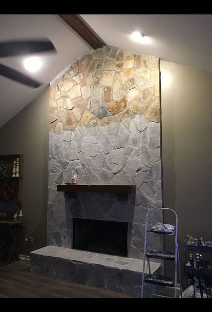 whitewash your stone fireplace for under 20 Whitewash Stone Fireplace, Painted Stone Fireplace, Stone Fireplace Makeover, Fireplace Stone, White Wash Brick, Brick Fireplace Makeover, Shiplap Fireplace, Rock Fireplaces, Faux Fireplace