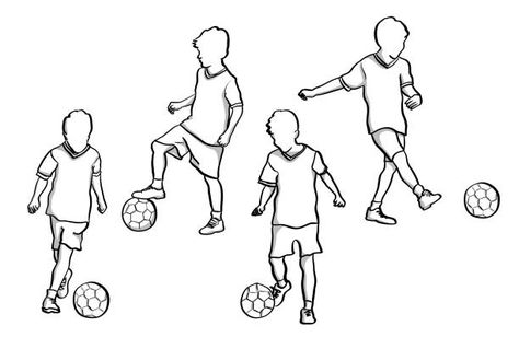 Kids Playing Soccer Drawing High Res Illustrations Playing Soccer Pose Reference, Soccer Drawing Poses, Soccer Drawing Reference, Kid Running Drawing, Kids Poses Drawing, Soccer Poses Drawing, Playing Football Drawing, Kids Playing Drawing, Children Playing Drawing