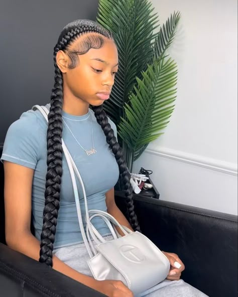 Boho Feed In Braids, 2 Feed In Braids, Quick Braids, Natural Hair Bun Styles, Sleek Ponytail Hairstyles, Big Box Braids Hairstyles, Girl Braided Hairstyles, Feed In Braids, Braiding Styles