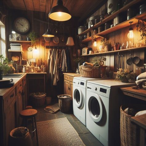 Cozy rustic laundry room 🏡 Made with AI #laundry #laundryroom #laundryroomdecor #ai #aiinterior #aiart #roomdecor #home #homedesign #homeinterior #homedecoration #homeinspo #homeinspiration Apothecary Laundry Room, Rustic Farmhouse Mudroom, Homestead Laundry Room, Log Cabin Laundry Room, Rustic Cabin Laundry Room, Rustic Laundry, Laundry Room Vintage, Cottagecore Laundry Room Ideas, Vintage Farmhouse Laundry Room