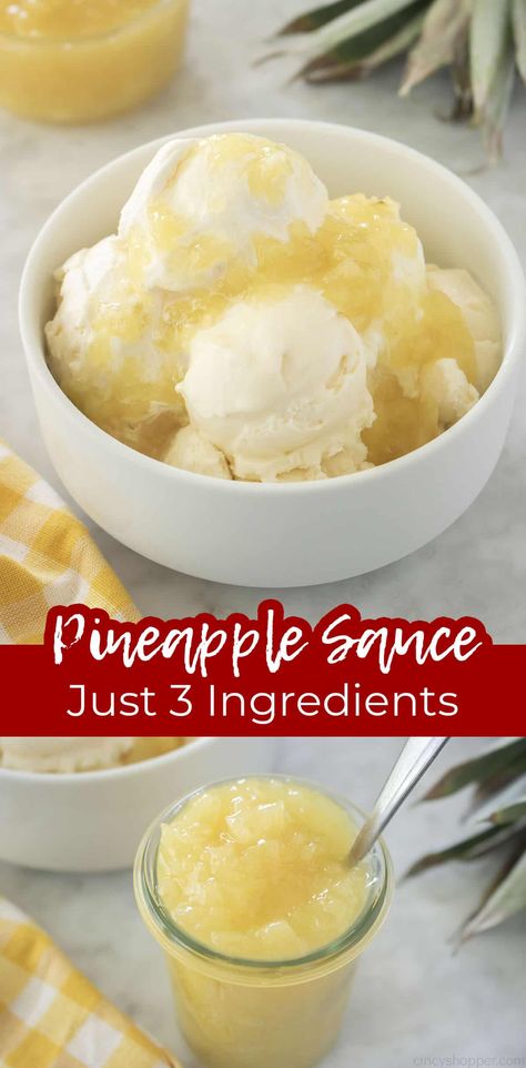 Pineapple Sauce For Ice Cream, Pineapple Sauce Recipes, Pineapple Syrup Recipe, Cool Deserts, Pineapple Pancakes, Pineapple Topping, Banana Split Recipes, Ice Cream Banana, Banana Split Pie