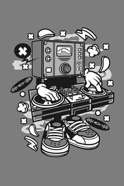 Dj old school sounds Cartoon Character - Tshirt design for people who love Dance-Club-Music-Party-Fun! old school style! Dj Character Design, Dj Art Design, Music Character Design, Music Cartoon Art, Dj Character, Dj Cartoon, Dj Illustration, Music Character, Music Graffiti