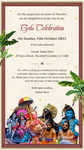 Navaratri Golu Invitation Card for WhatsApp Navaratri Invitation Card, Navarathri Golu Invite, Navaratri Golu Invitation, Navratri Invitation Card, Navratri Invitation, Bachelorette Party Cocktails, Navaratri Golu, Ganpati Invitation Card, Dandiya Night