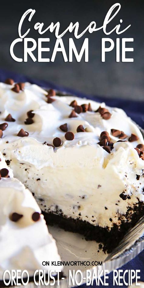 Cannoli Cheesecake Pie, Easy Cream Pie, Tissue Art, Crust Designs, Baking Recipes Pie, Oreo Pie, Cannoli Recipe, Cannoli Cream, Fluff Desserts