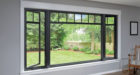 Modern Window Designs: Update Your Home With These 7 Ideas Window Frame Exterior Modern, Windows Exterior Ideas Farmhouse, Large Window Design Ideas, Upstairs Window Ideas, Large Home Windows, Black Living Room Windows, Long Glass Windows, Three Over One Windows, Big Picture Window Ideas