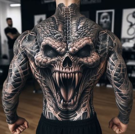 Evil Sleeve Tattoos For Men, Arm Sleeve Men Tattoo, Full Back Skull Tattoo For Men, Back Hand Tattoos For Guys, Man Back Tattoo Ideas, Back Of The Arm Tattoo Men, Evil Tattoos For Men, Back Tattoos Skull, Tattoo Back Man