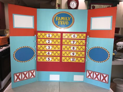 DIY Family Feud game board Family Feud Board Diy, Family Feud Diy, Diy Family Feud Game, Diy Family Feud, Diy Board Games, Homemade Board Games, Senior Living Activities, Drinking Card Games, Board Game Party