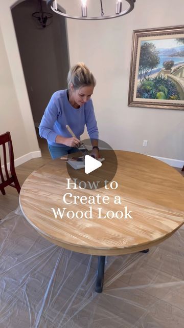 Marian Holden on Instagram: "I used Retique Liquid Wood products to refinish the table top. I discovered @retiqueliquidwood last year when I turned my mdf front door into a real wood looking door.  Here are the steps I took and the colors I used.  1. Clean the table really well. I like to use Klean Strip liquid Sandpaper.  2. Brush on one coat of Retique It Wood N Primer. Let it dry.  3. Brush on one coat of Retique It Wood N Stain color Barn Wood. Let it dry.  4. In smaller areas (I worked with about 8” bands) brush on Retique It Wood N Stain in color Pickled Oak.  Then go over that with the graining tool in a rocking motion.  I like to play with it until I get the pattern I like.   5. After the table is dry brush on Polytique It Top Coat.  I love this stuff! 😍. It looks like a beautiful Black And Oak Table, Make Mdf Look Like Wood, Retique It Projects Before And After, Liquid Wood Paint, Paint That Looks Like Wood, Retique It Projects, Painting Particle Board, Liquid Sandpaper, Retique It Liquid Wood