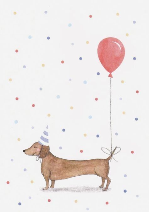 Animal Birthday Drawing, Dachshund Watercolor, Birthday Watercolor, Long Dog, Watercolor Birthday Cards, Birthday Card Drawing, Birthday Illustration, Birthday Dog, 강아지 그림