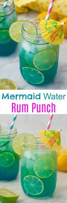 Mermaid Water Rum Punch Cocktail will make you feel like you're on a tropical island and perfect for a hot summer day. Multiply the ingredients to make a big batch for your next holiday party or picnic! Big Batch Blue Cocktails, Rum Punch Cocktail, Mermaid Water, Punch Cocktails, Bartender Drinks, Drinks Summer, Fiesta Tropical, Rum Punch, Rum Drinks