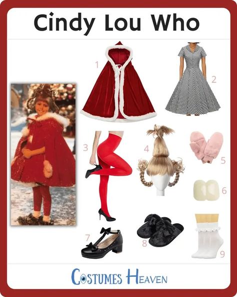 Cindy Lou Costume Diy, Cindy Lou Who Outfit Ideas, Cindy Lou Outfit, Whoville Christmas Outfits, Grinch And Cindy Lou Costume Couples, Cindy Lu Who Costume, Cindy Loo Hoo Costume, Diy Cindy Lou Who Costume Adult, Cindy Lou Hoo Costume